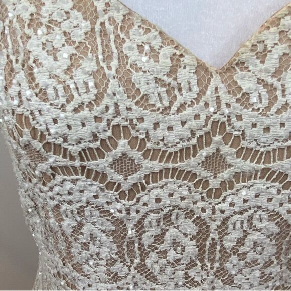 Vintage Cache Ivory Lace and Bead Mini Cocktail Dress Size 8 - Picture 12 of 16